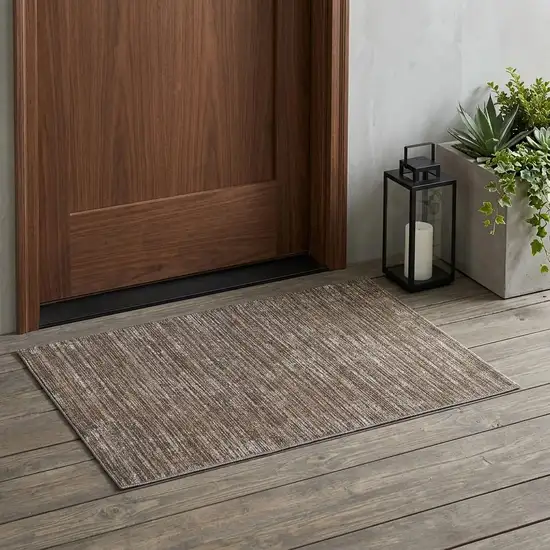 Brown and Ivory Striped Stain Resistant Indoor Outdoor Area Rug Photo 1