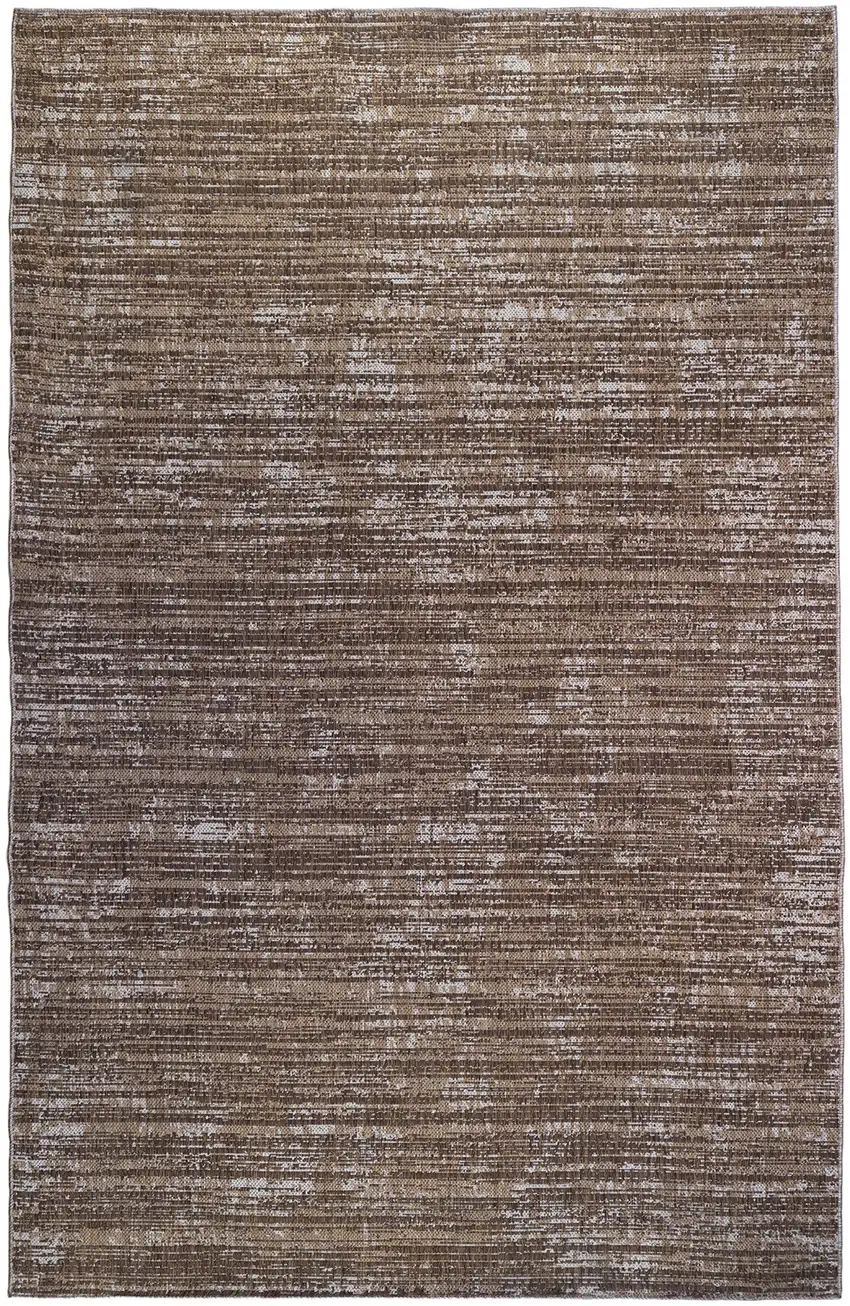 Brown and Ivory Striped Stain Resistant Indoor Outdoor Area Rug Photo 2