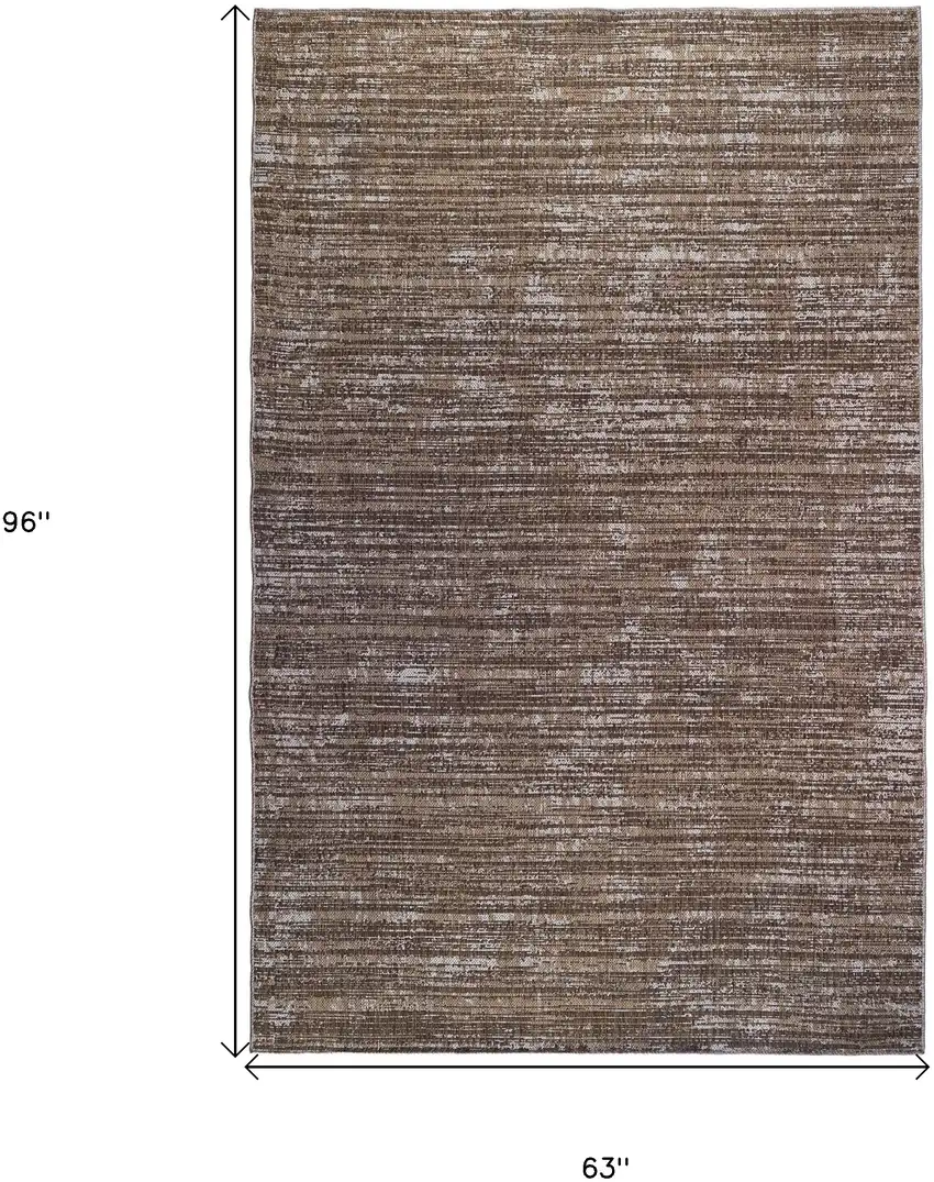 Brown and Ivory Striped Stain Resistant Indoor Outdoor Area Rug Photo 6