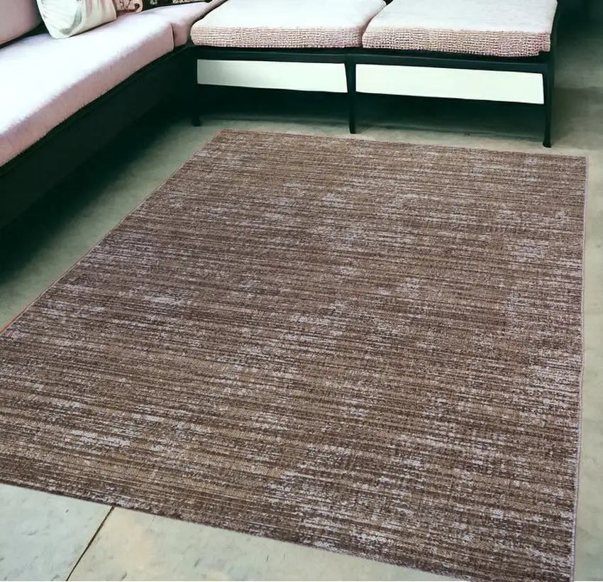 Brown and Ivory Striped Stain Resistant Indoor Outdoor Area Rug Photo 1