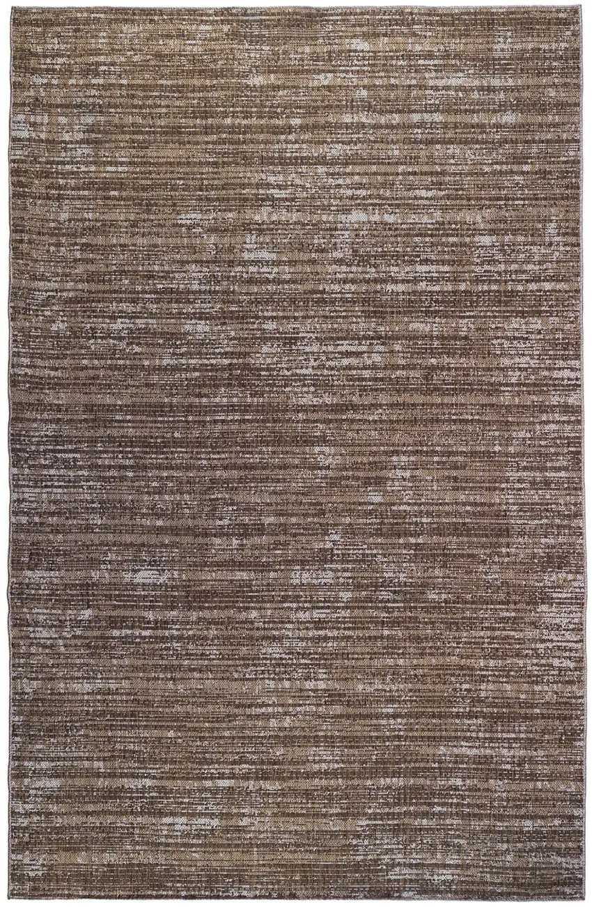 Brown and Ivory Striped Stain Resistant Indoor Outdoor Area Rug Photo 2