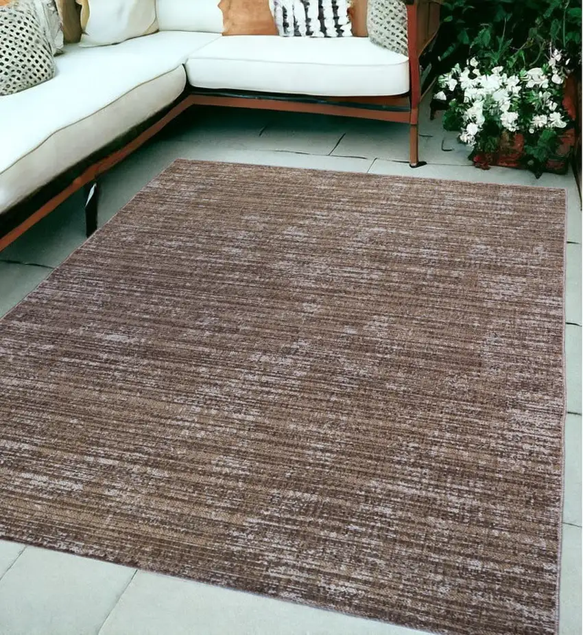 Brown and Ivory Striped Stain Resistant Indoor Outdoor Area Rug Photo 1