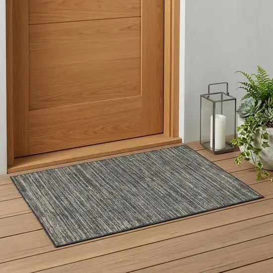 Brown and Ivory Striped Stain Resistant Indoor Outdoor Area Rug Photo 1