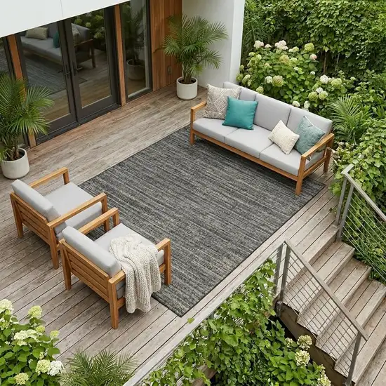 Brown and Ivory Striped Stain Resistant Indoor Outdoor Area Rug Photo 1