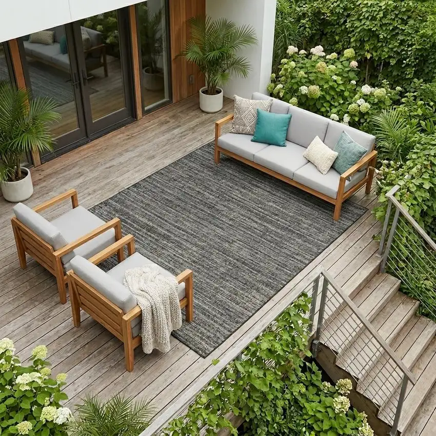 Brown and Ivory Striped Stain Resistant Indoor Outdoor Area Rug Photo 1