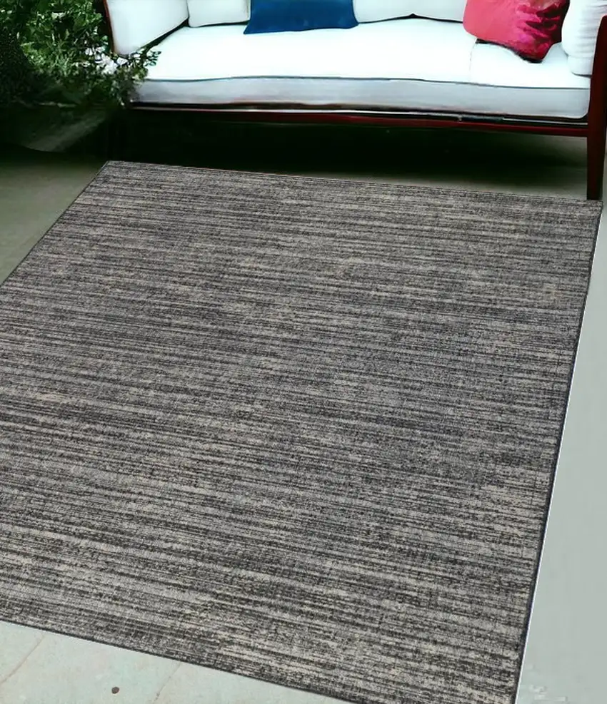 Brown and Ivory Striped Stain Resistant Indoor Outdoor Area Rug Photo 1