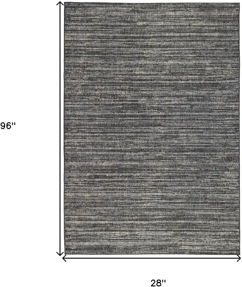 Brown and Ivory Striped Stain Resistant Indoor Outdoor Runner Rug Photo 5
