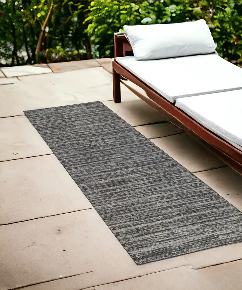 Brown and Ivory Striped Stain Resistant Indoor Outdoor Runner Rug Photo 1