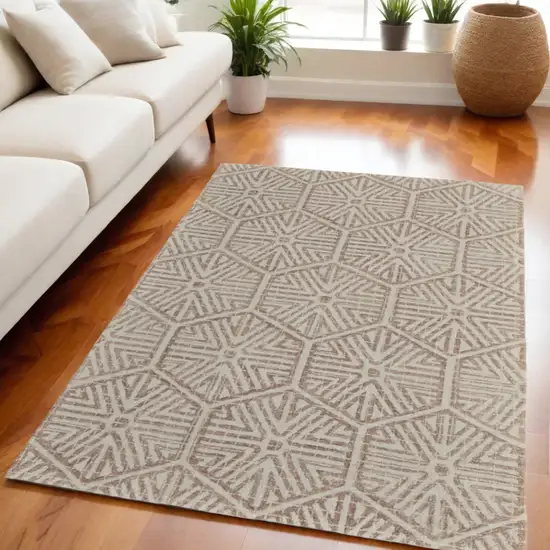 Brown and Ivory Wool Geometric Hand Tufted Area Rug Photo 1