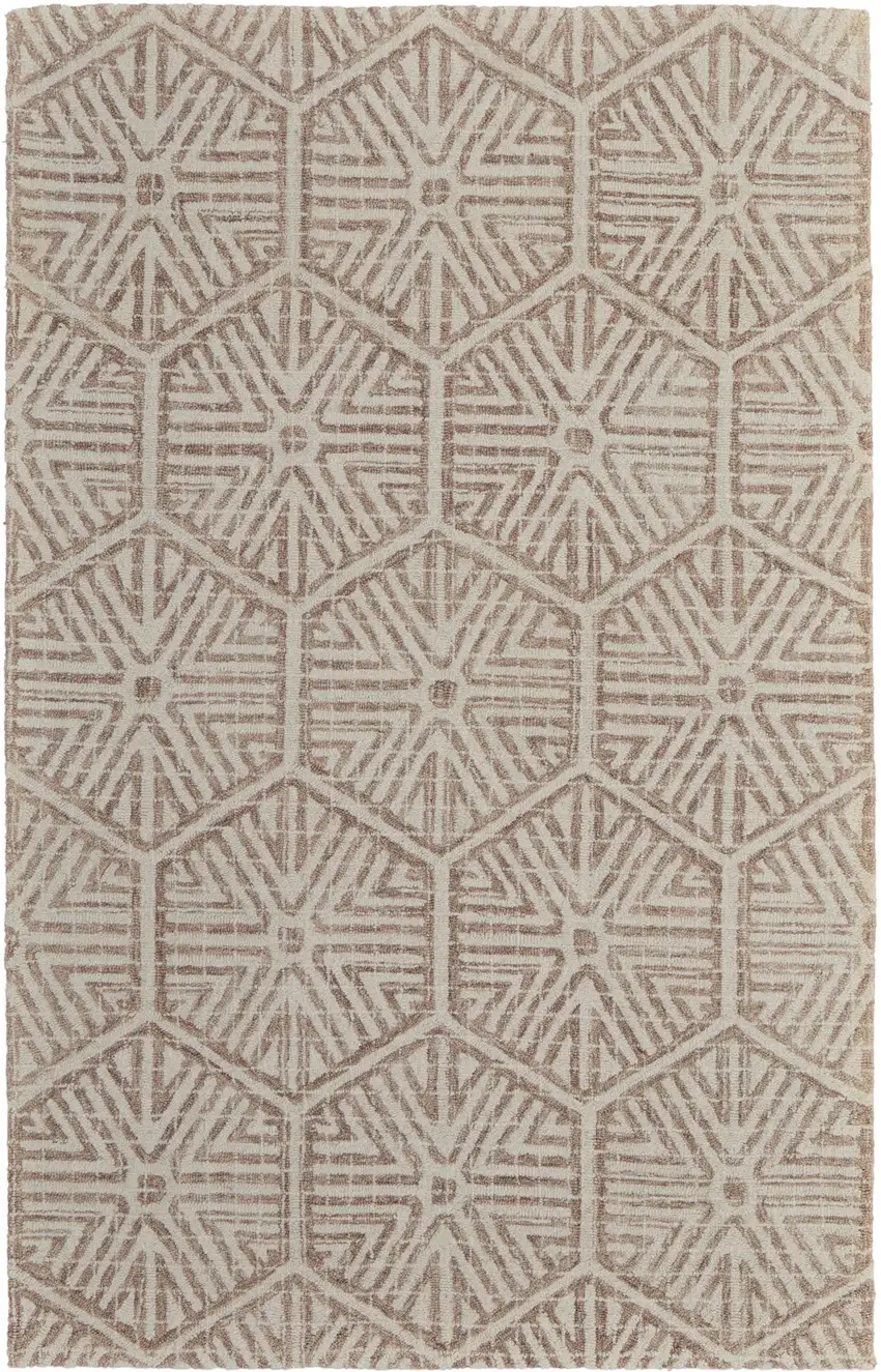 Brown and Ivory Wool Geometric Hand Tufted Area Rug Photo 2
