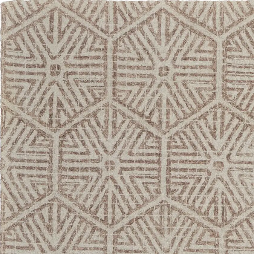 Brown and Ivory Wool Geometric Hand Tufted Area Rug Photo 5