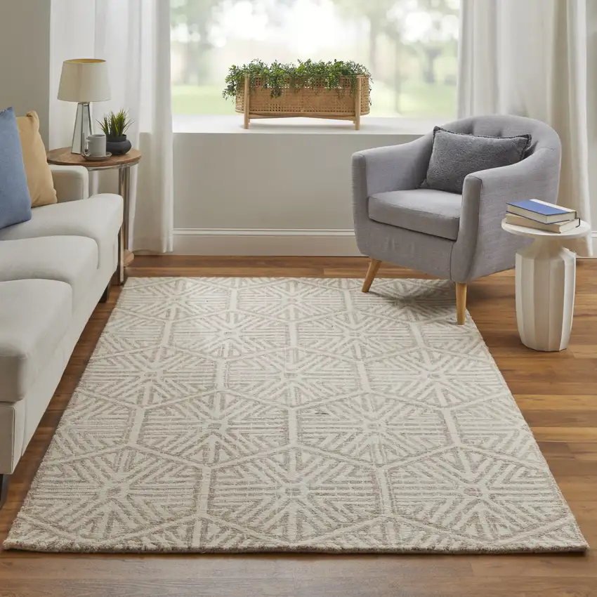 Brown and Ivory Wool Geometric Hand Tufted Area Rug Photo 8