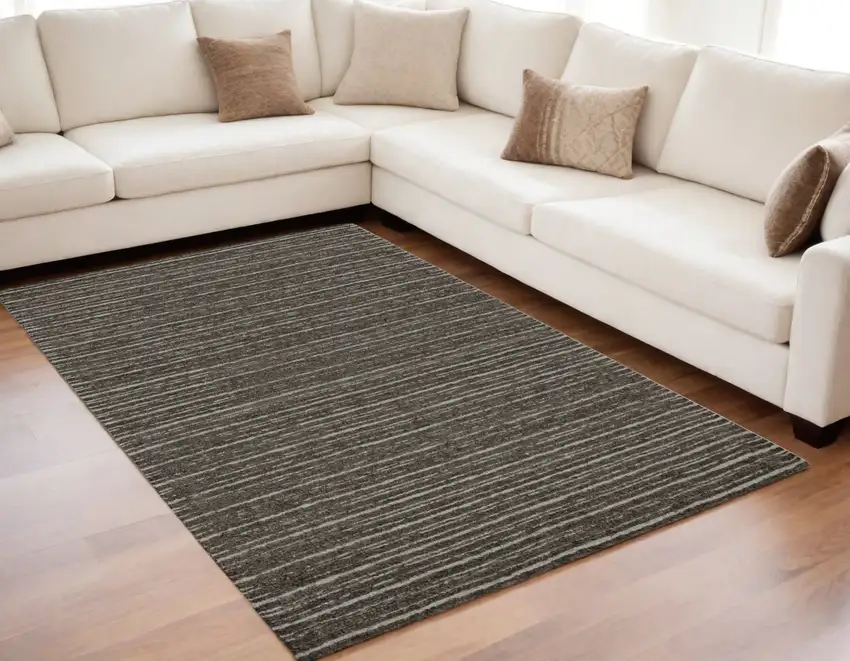 Brown and Ivory Wool Striped Hand Tufted Area Rug Photo 2