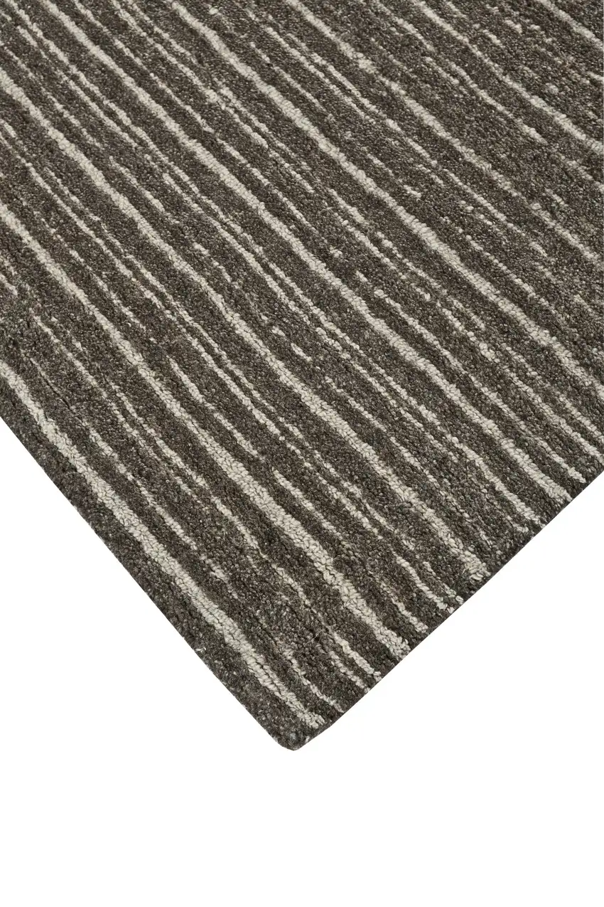 Brown and Ivory Wool Striped Hand Tufted Area Rug Photo 4