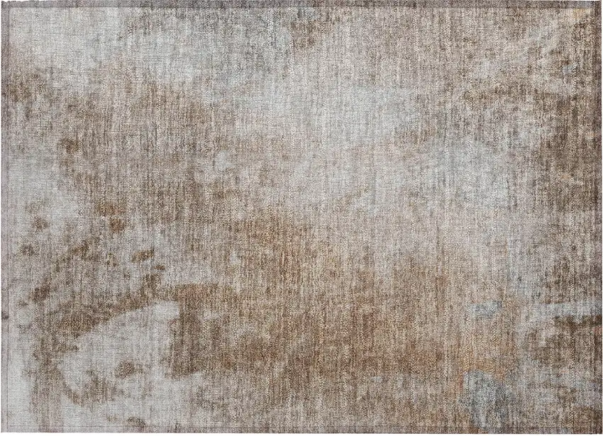 Brown and Off White Abstract Washable Non Skid Area Rug With UV Protection Photo 2