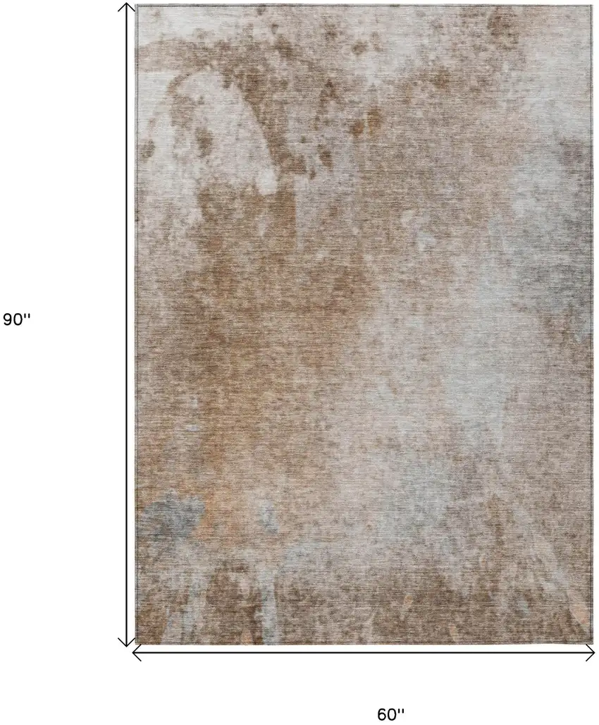 Brown and Off White Abstract Washable Non Skid Indoor Outdoor Area Rug Photo 3