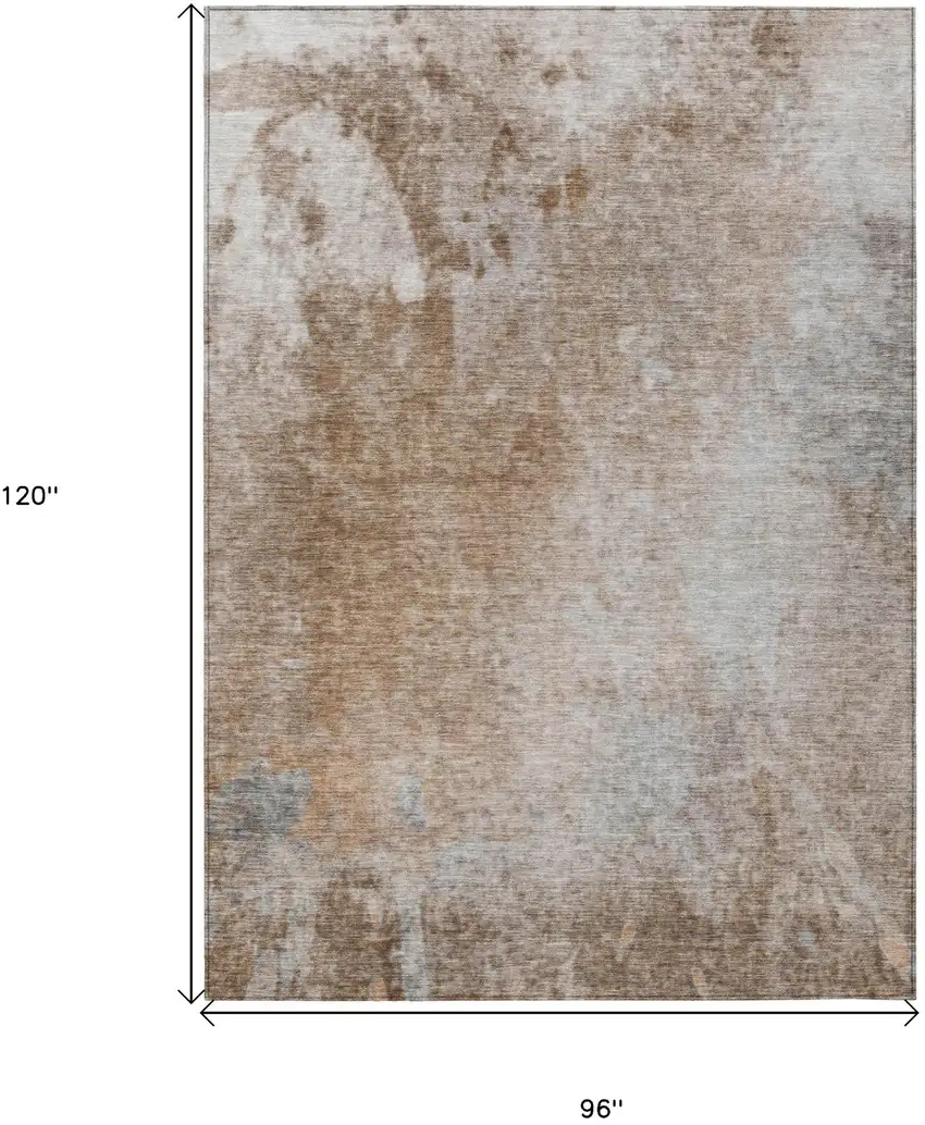 Brown and Off White Abstract Washable Non Skid Indoor Outdoor Area Rug Photo 3