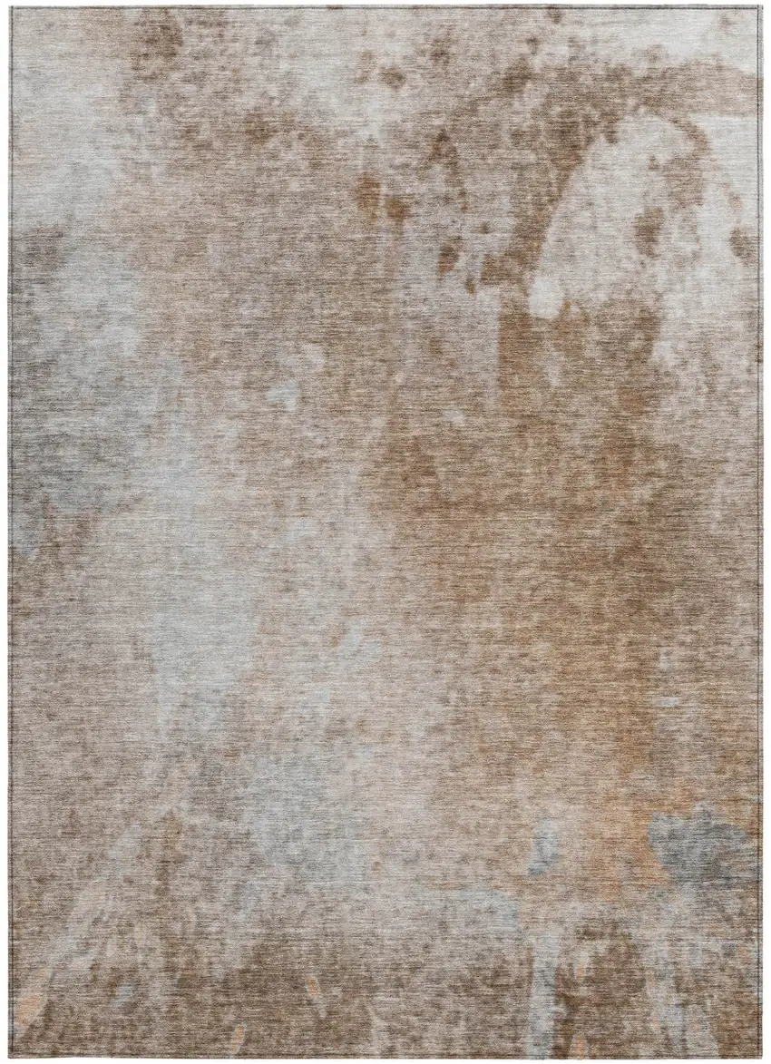 Brown and Off White Abstract Washable Non Skid Indoor Outdoor Area Rug Photo 4