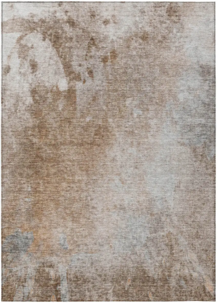 Brown and Off White Abstract Washable Non Skid Indoor Outdoor Area Rug Photo 2