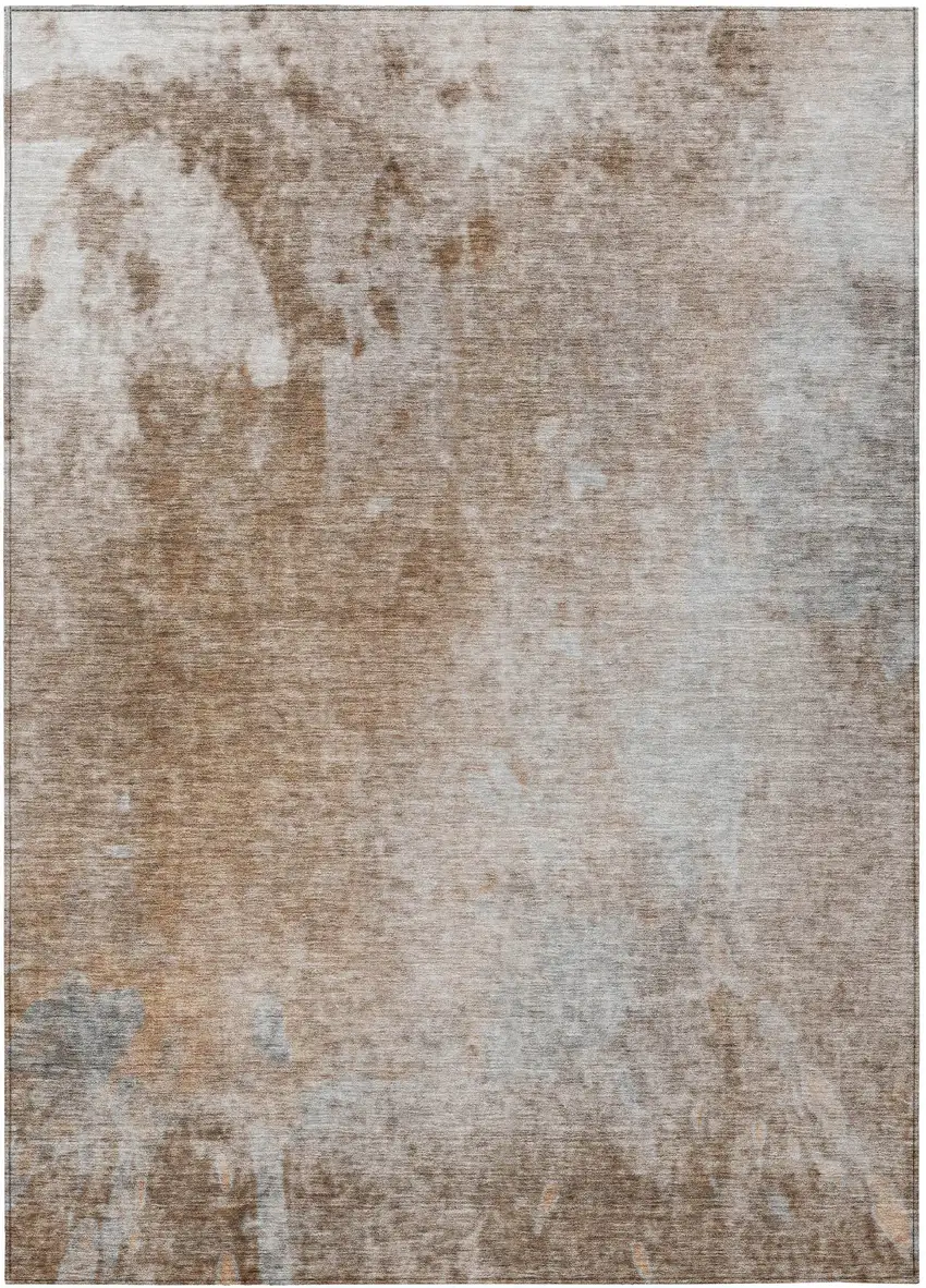 Brown and Off White Abstract Washable Non Skid Indoor Outdoor Area Rug Photo 2
