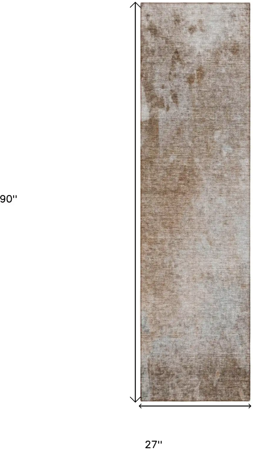 Brown and Off White Abstract Washable Non Skid Runner Rug With UV Protection Photo 3