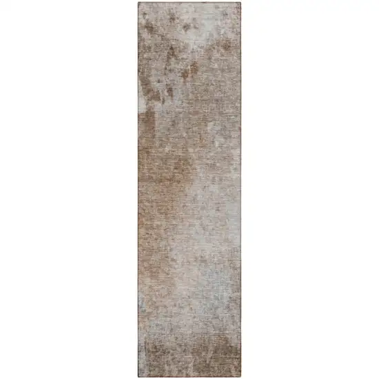 Brown and Off White Abstract Washable Non Skid Runner Rug With UV Protection Photo 2