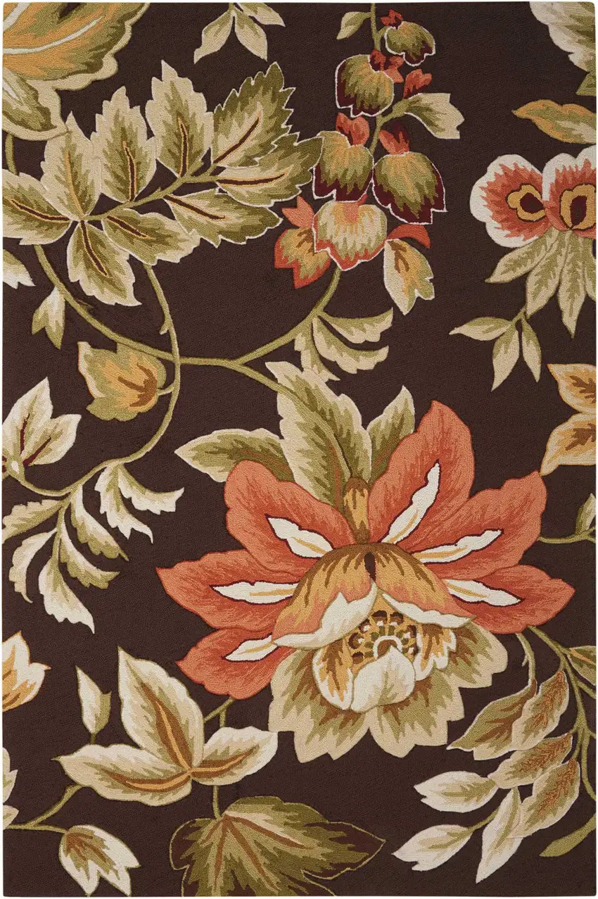 Brown and Orange Botanical Leaves Hand Carved Handmade Area Rug Photo 5