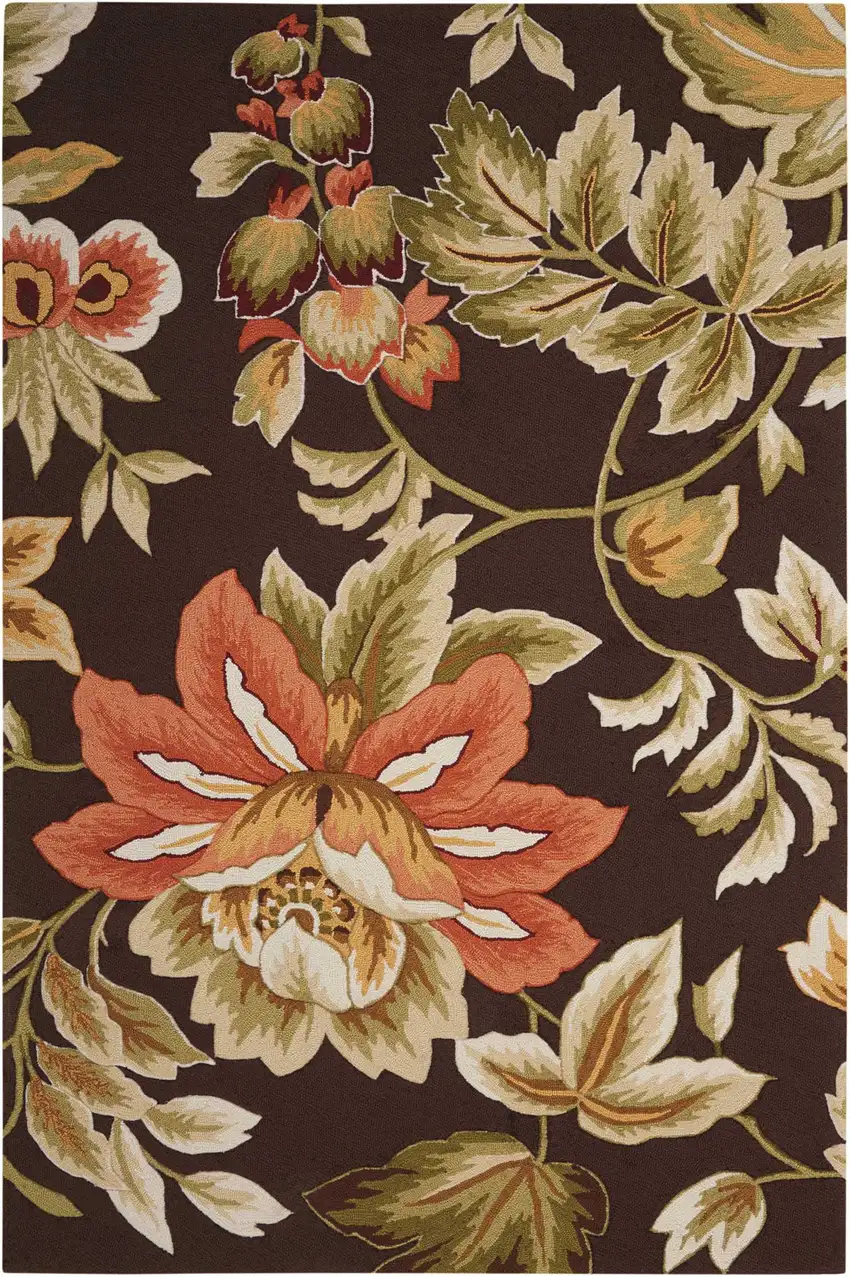 Brown and Orange Botanical Leaves Hand Carved Handmade Area Rug Photo 3