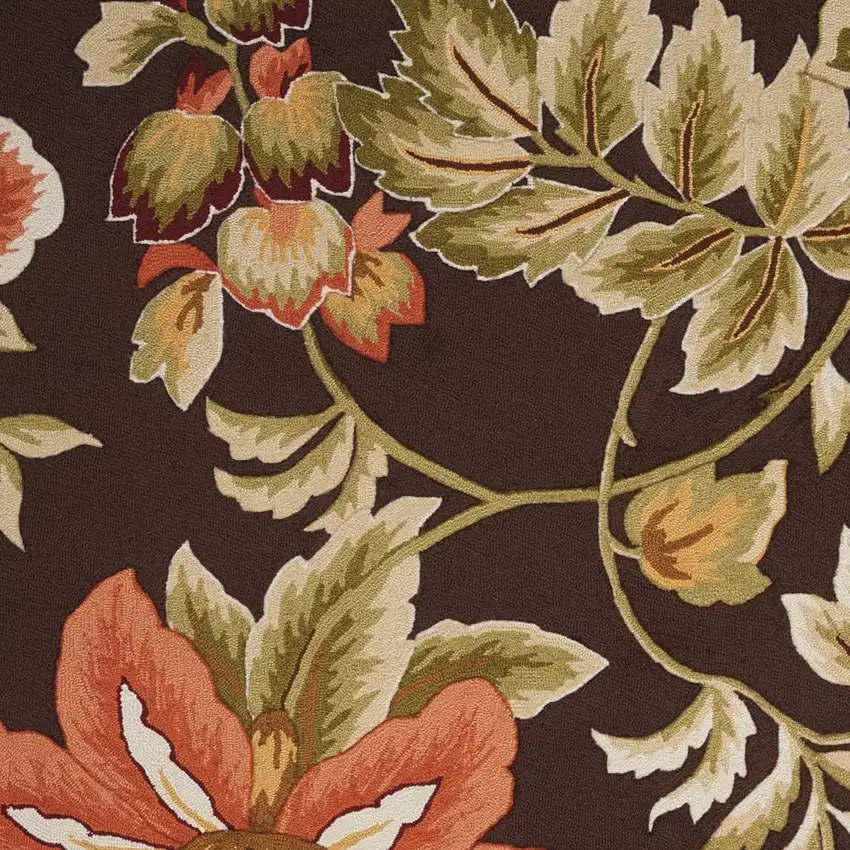 Brown and Orange Botanical Leaves Hand Carved Handmade Area Rug Photo 2