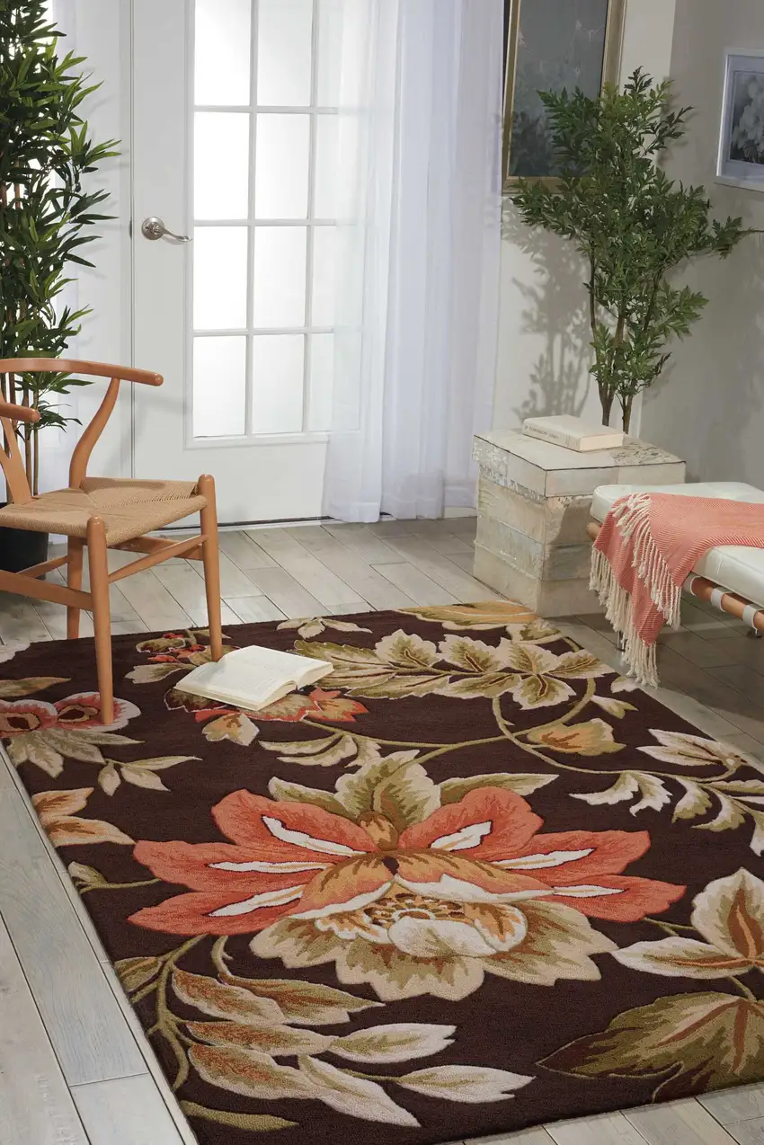 Brown and Orange Botanical Leaves Hand Carved Handmade Area Rug Photo 8