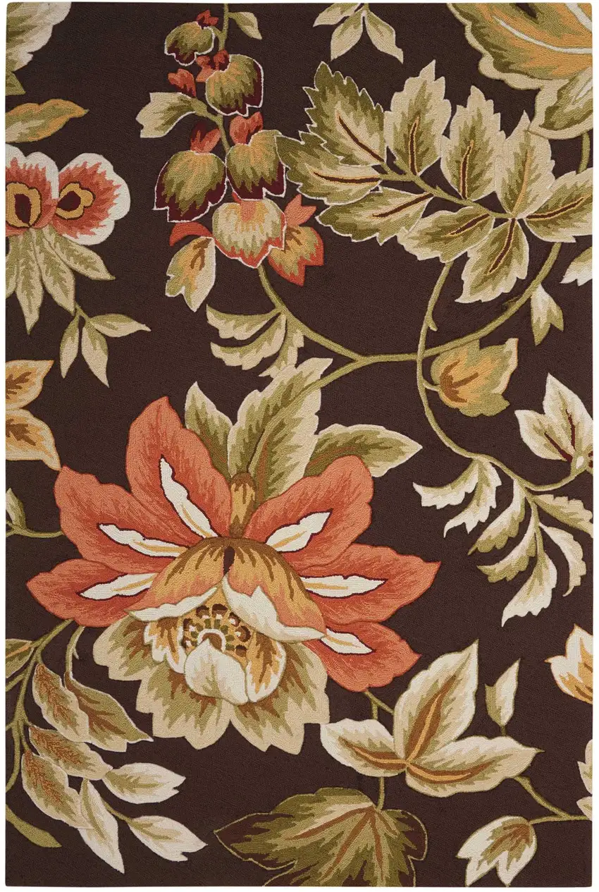 Brown and Orange Botanical Leaves Hand Carved Handmade Area Rug Photo 1