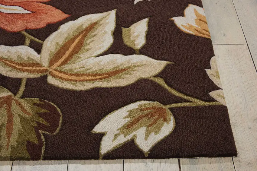 Brown and Orange Botanical Leaves Hand Carved Handmade Area Rug Photo 9