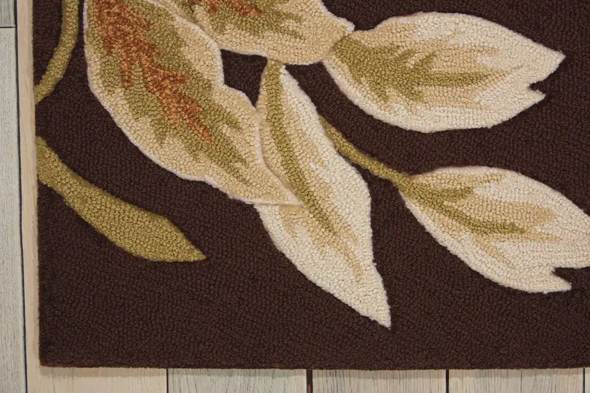 Brown and Orange Botanical Leaves Hand Carved Handmade Area Rug Photo 3