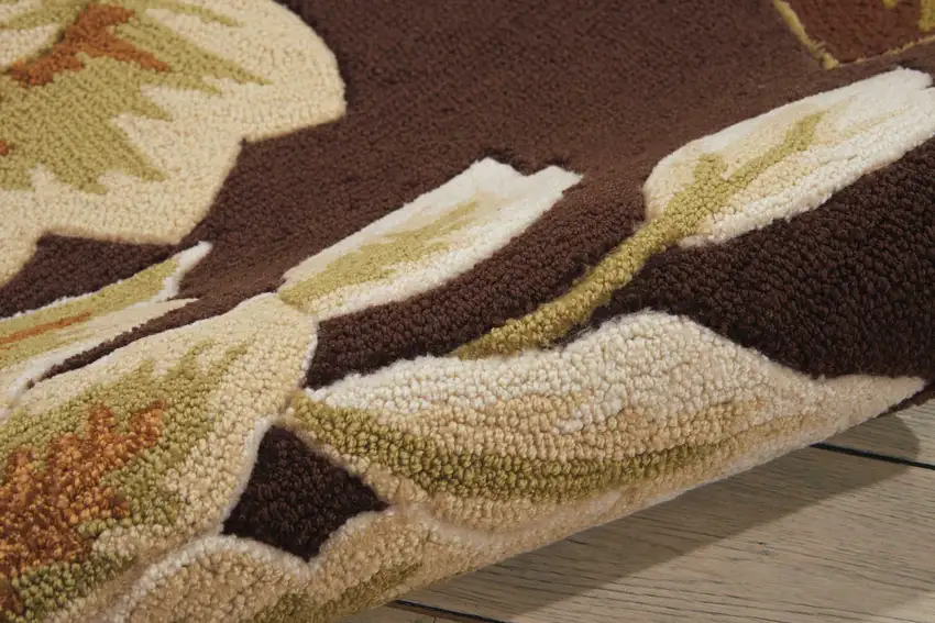 Brown and Orange Botanical Leaves Hand Carved Handmade Area Rug Photo 5