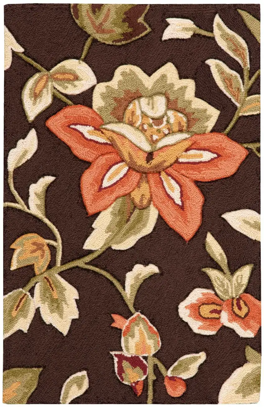 Brown and Orange Floral Hand Carved Handmade Area Rug Photo 2