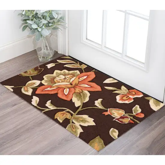 Brown and Orange Floral Hand Carved Handmade Area Rug Photo 1