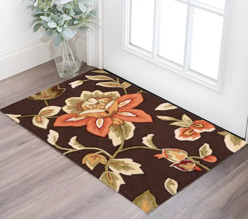 Brown and Orange Floral Hand Carved Handmade Area Rug Photo 1