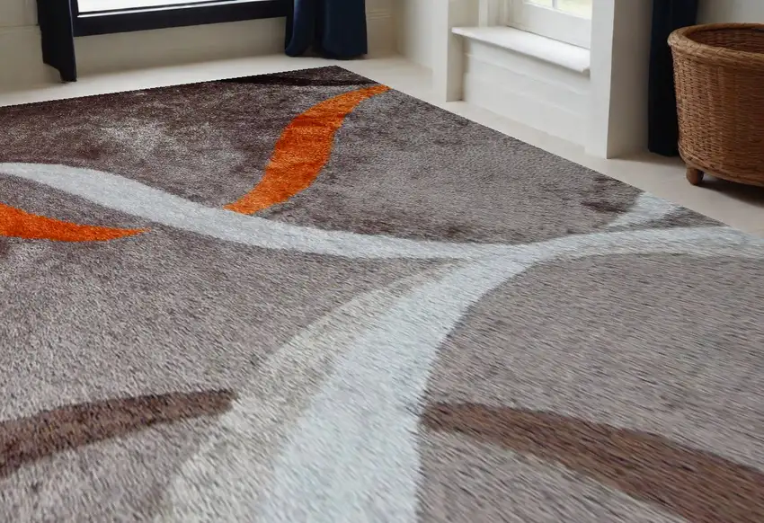 Brown and Orange Shag Hand Tufted Area Rug Photo 2