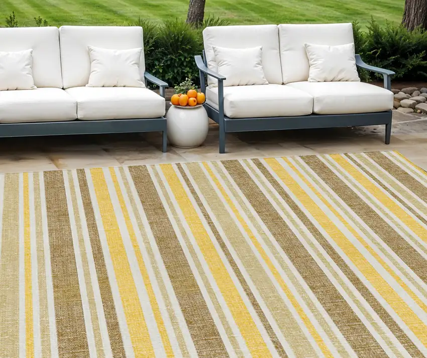 Brown and Orange Striped Washable Non Skid Area Rug With UV Protection Photo 1