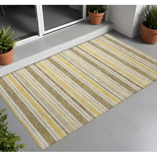 Brown and Orange Striped Washable Indoor Outdoor Area Rug Photo 1