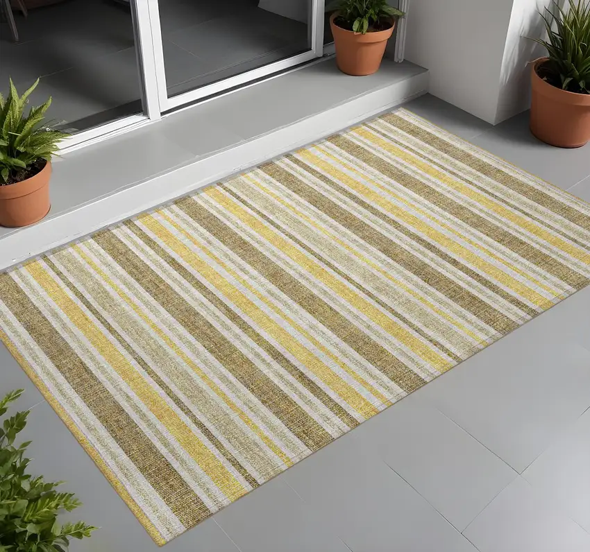 Brown and Orange Striped Washable Indoor Outdoor Area Rug Photo 1