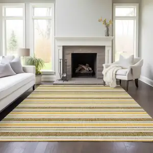 Photo of Brown and Orange Striped Washable Non Skid Indoor Outdoor Area Rug
