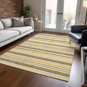 Photo of Brown and Orange Striped Washable Non Skid Indoor Outdoor Area Rug
