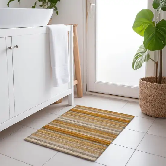 Brown and Orange Striped Washable Non Skid Indoor Outdoor Area Rug Photo 8