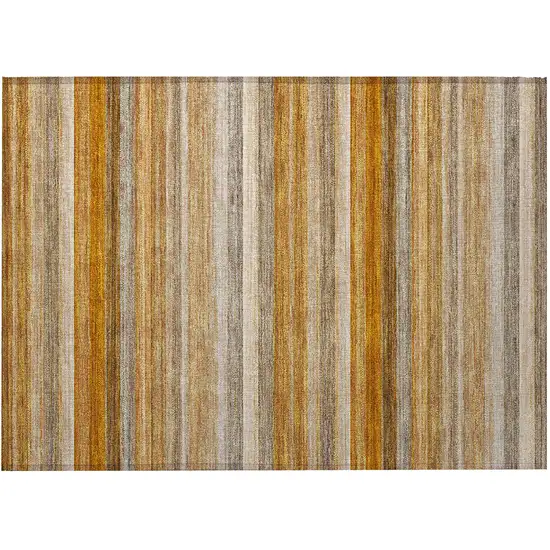 Brown and Orange Striped Washable Non Skid Indoor Outdoor Area Rug Photo 4