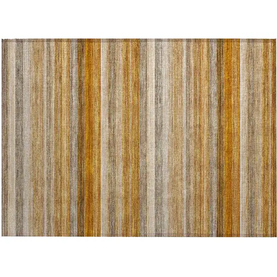 Brown and Orange Striped Washable Non Skid Indoor Outdoor Area Rug Photo 2