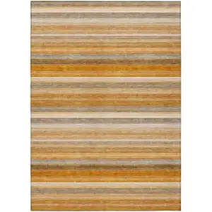 Photo of Brown and Orange Striped Washable Non Skid Indoor Outdoor Area Rug
