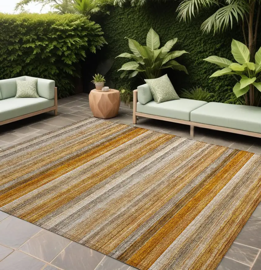 Brown and Orange Striped Washable Non Skid Indoor Outdoor Area Rug Photo 1