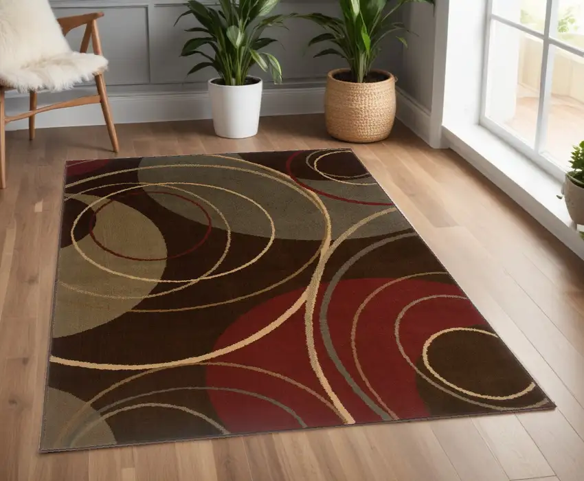 Brown And Red Abstract Area Rug Photo 1