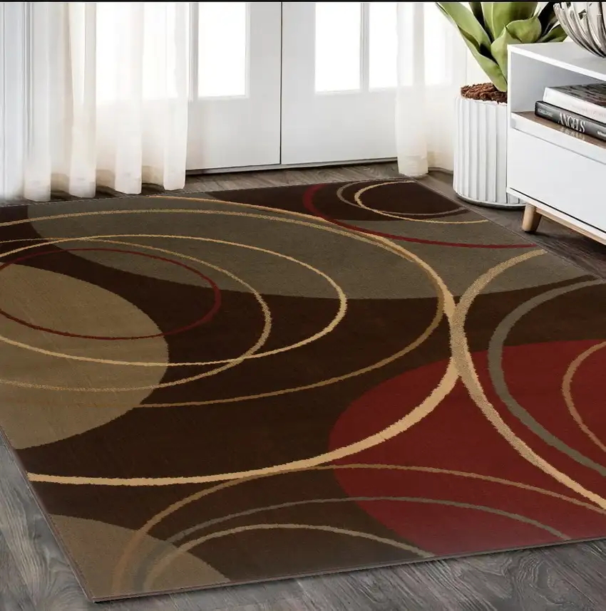 5'X8' Brown And Red Abstract  Area Rug Photo 1
